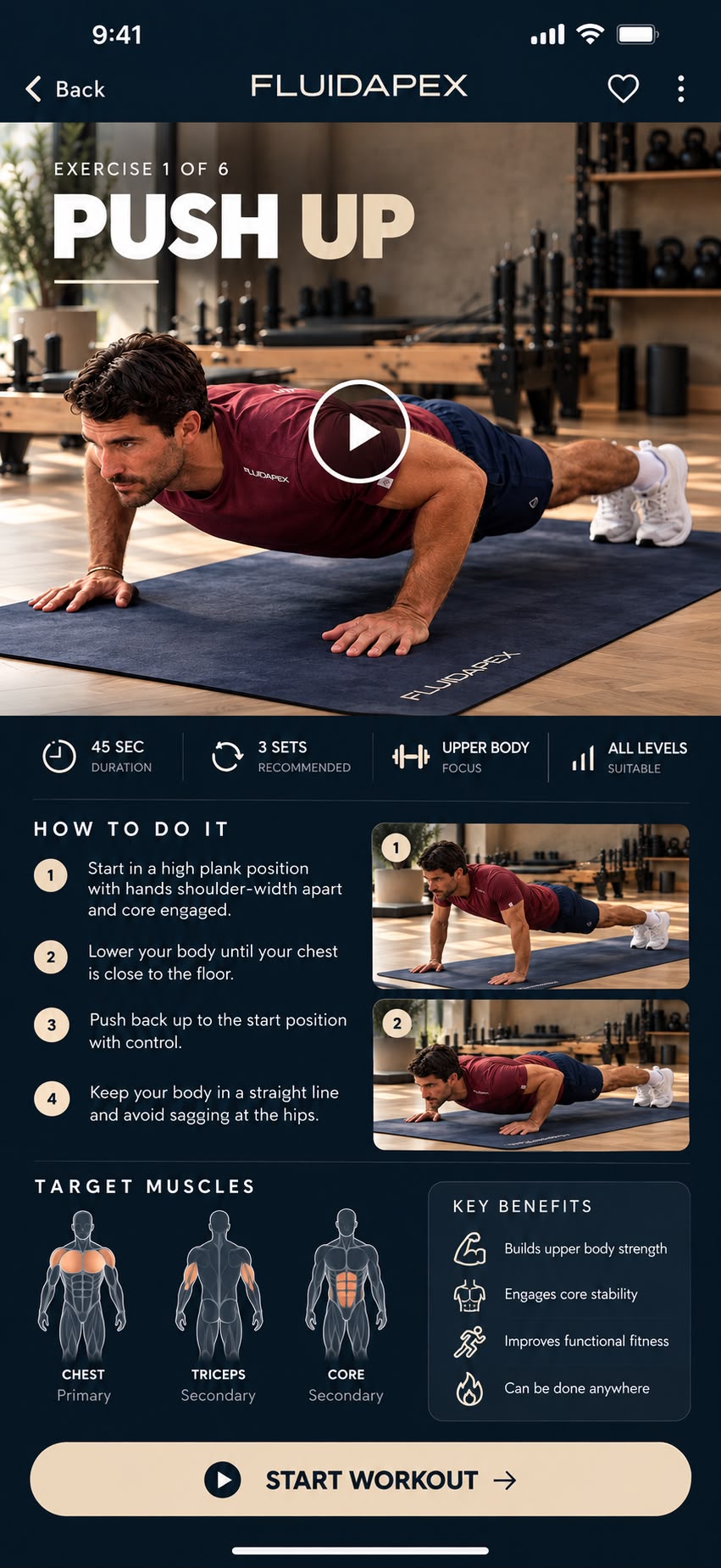 Fluid Apex app — Push Up screen